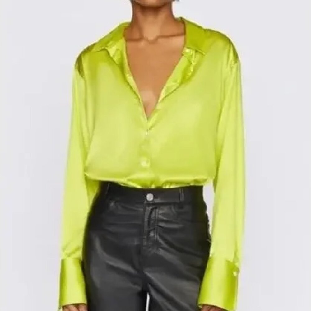 FRAME The Standard Silk Shirt NWOT button up blouse - lime green